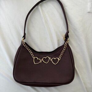 Burgundy Heart Chain Shoulder Bag